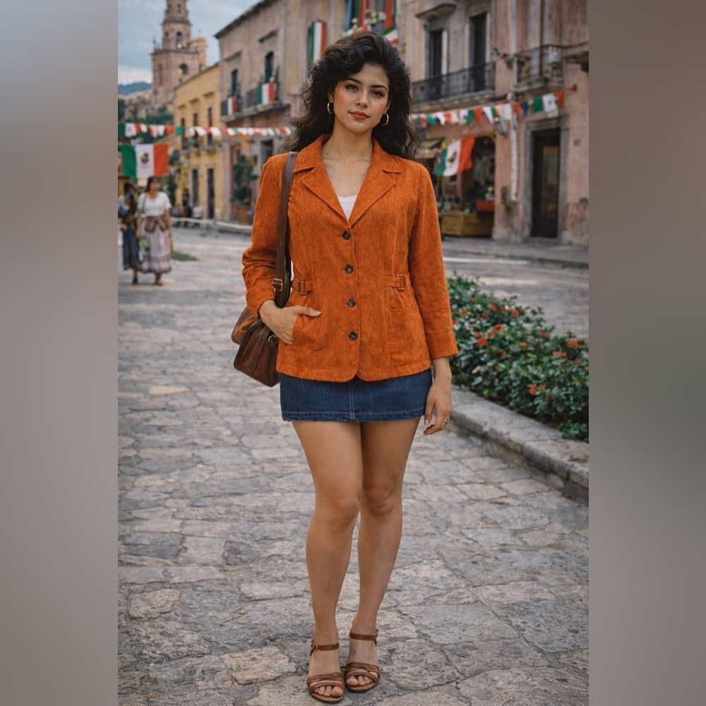Vintage Orange Button Front Jacket | Fully Lined | Statement Piece
